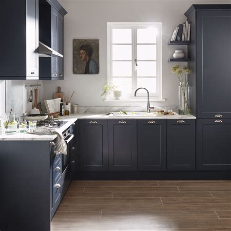 midnight blue cabinets kitchen.